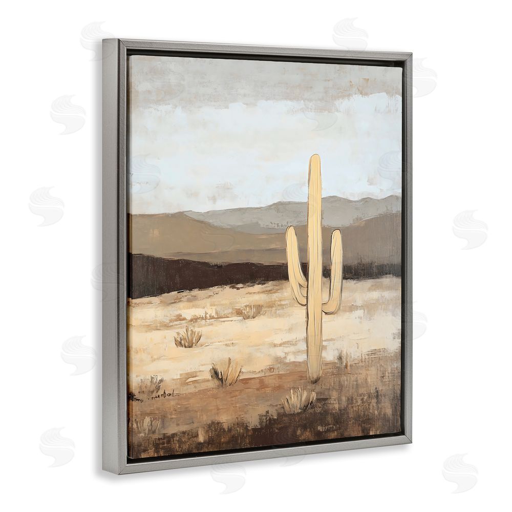 Franklyn Gregory Neutral Western Scene with Cactus Gray Floating Frame Canvas Wall Art Print