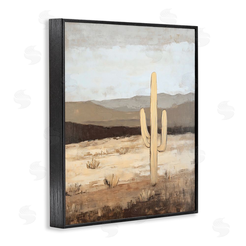 Franklyn Gregory Neutral Western Scene with Cactus Black Framed Giclee Wall Art Print