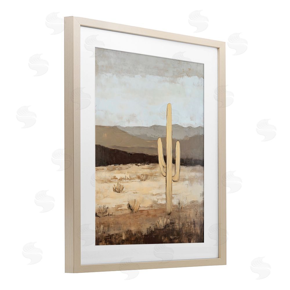Franklyn Gregory Neutral Western Scene with Cactus Birch Framed Print Under Glass with White Mat Wall Art