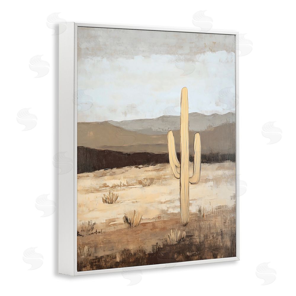 Franklyn Gregory Neutral Western Scene with Cactus White Framed Giclee Wall Art Print