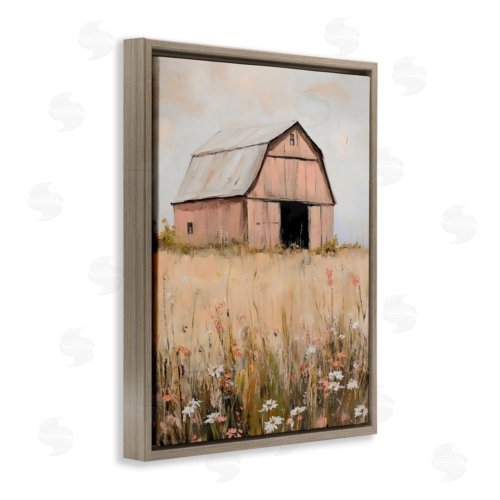Franklyn Gregory Peachy Barn Landscape Brown Floating Frame Canvas Wall Art Print
