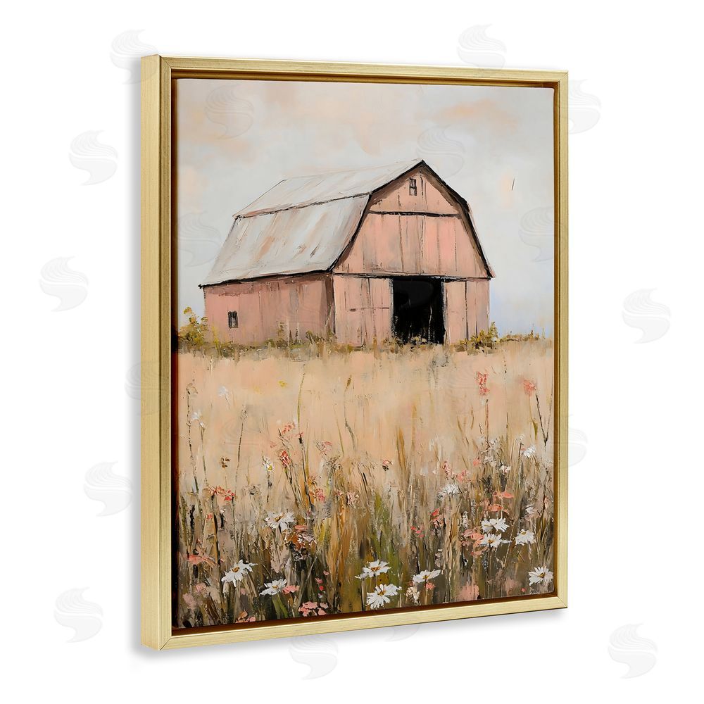 Franklyn Gregory Peachy Barn Landscape Gold Floating Frame Canvas Wall Art Print