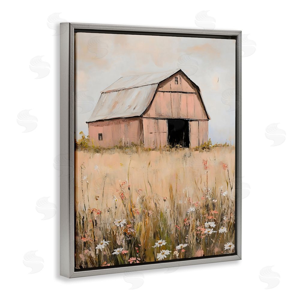 Franklyn Gregory Peachy Barn Landscape Gray Floating Frame Canvas Wall Art Print