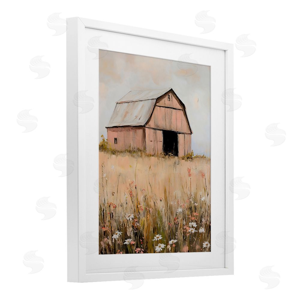 Franklyn Gregory Peachy Barn Landscape White Framed Print Under Glass with Mat Wall Art