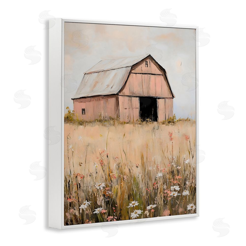 Franklyn Gregory Peachy Barn Landscape White Framed Giclee Wall Art Print