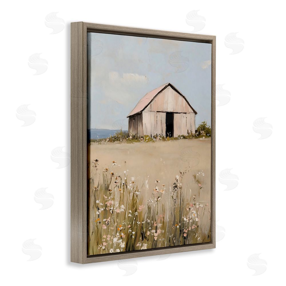 Franklyn Gregory Pretty Pink Barn Landscape Brown Floating Frame Canvas Wall Art Print