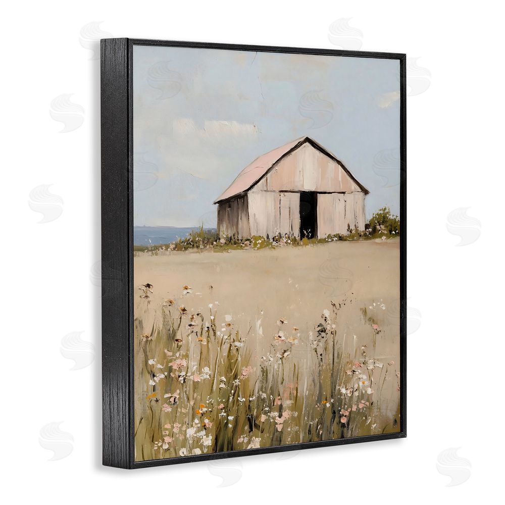 Franklyn Gregory Pretty Pink Barn Landscape Black Framed Giclee Wall Art Print