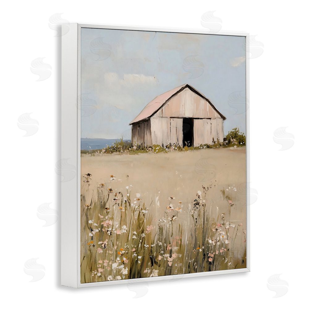 Franklyn Gregory Pretty Pink Barn Landscape White Framed Giclee Wall Art Print