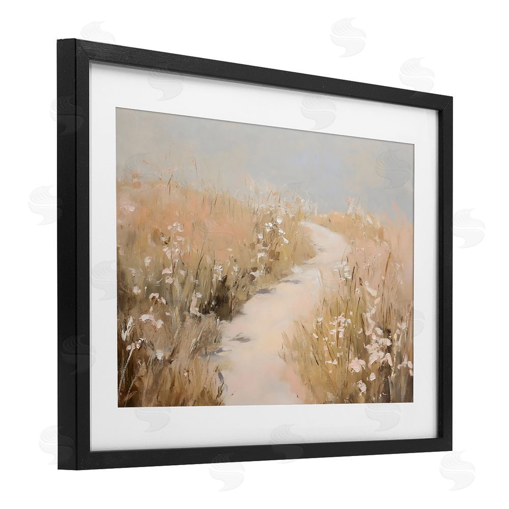 Franklyn Gregory White Wildflower Path Black Framed Print Under Glass with White Mat Wall Art