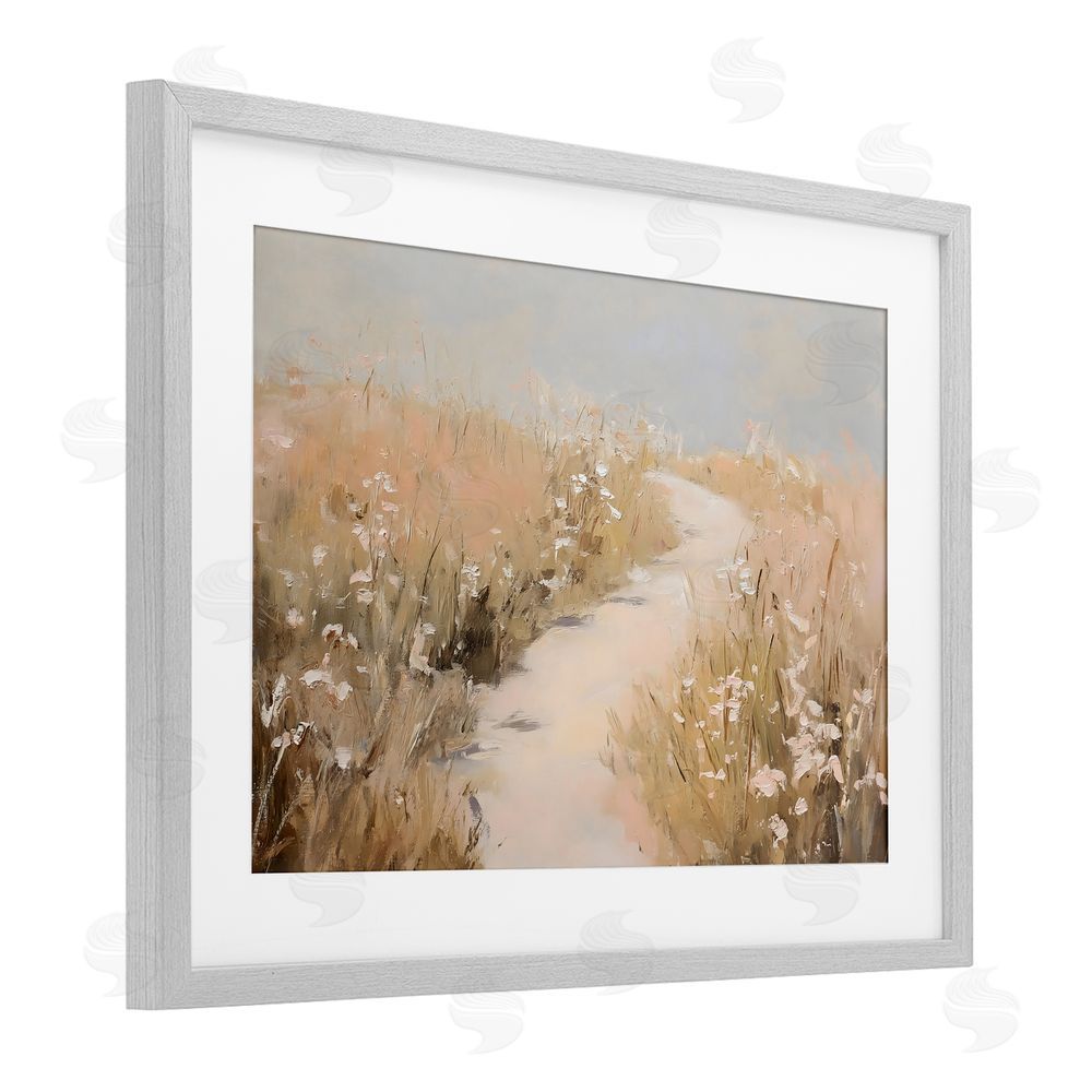 Franklyn Gregory White Wildflower Path Gray Framed Print Under Glass with White Mat Wall Art