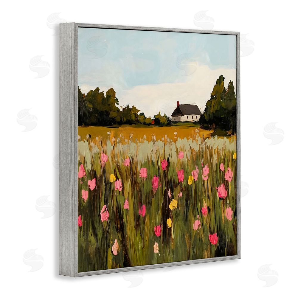 Franklyn Gregory Distant Wildflower Cottage Gray Framed Giclee Wall Art Print