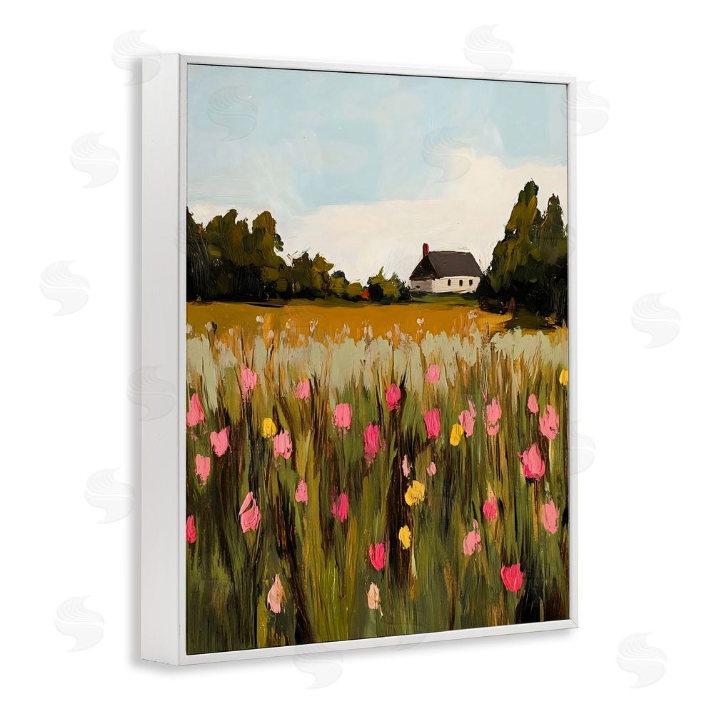 Franklyn Gregory Distant Wildflower Cottage White Framed Giclee Wall Art Print