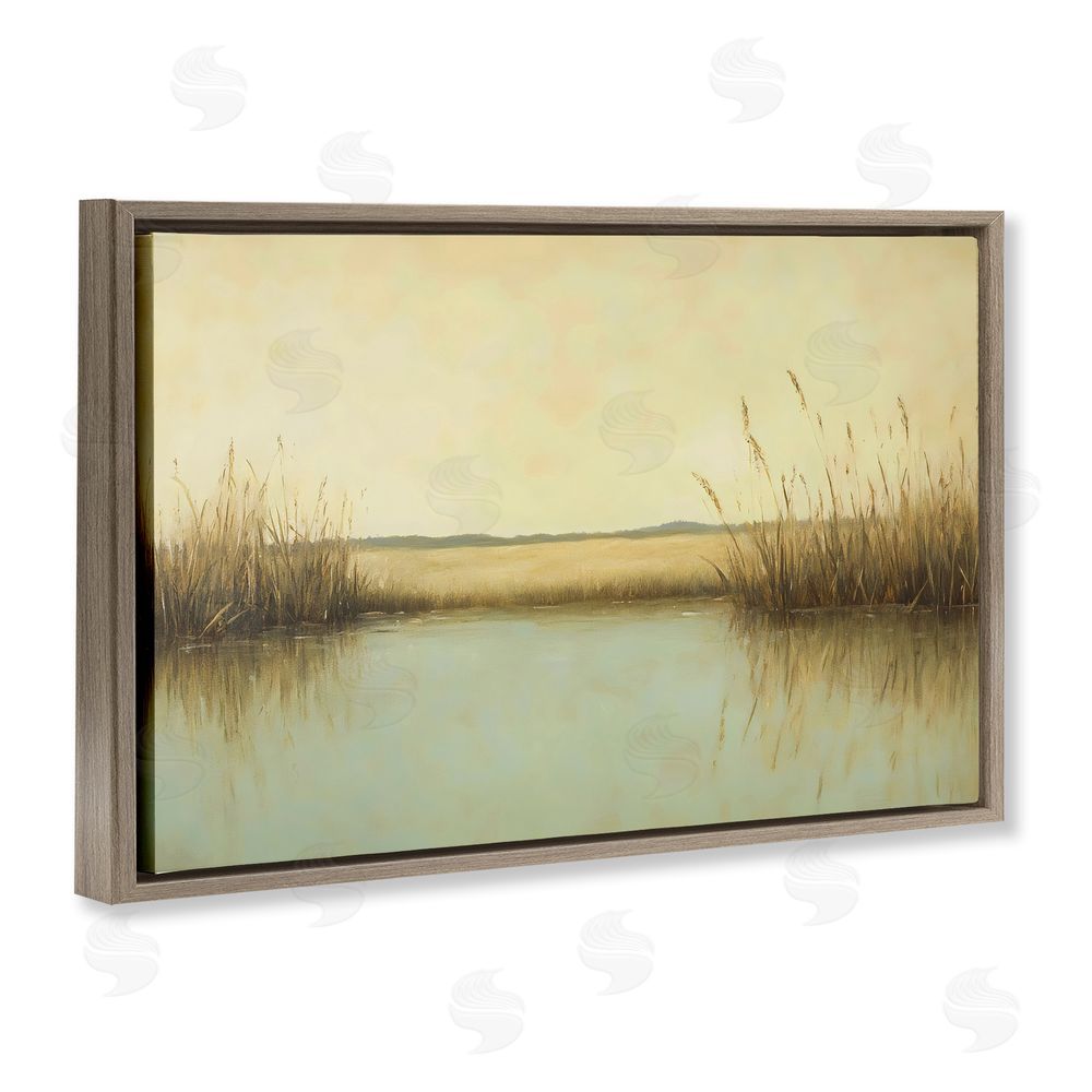 Franklyn Gregory Reeds Along The River Brown Floating Frame Canvas Wall Art Print