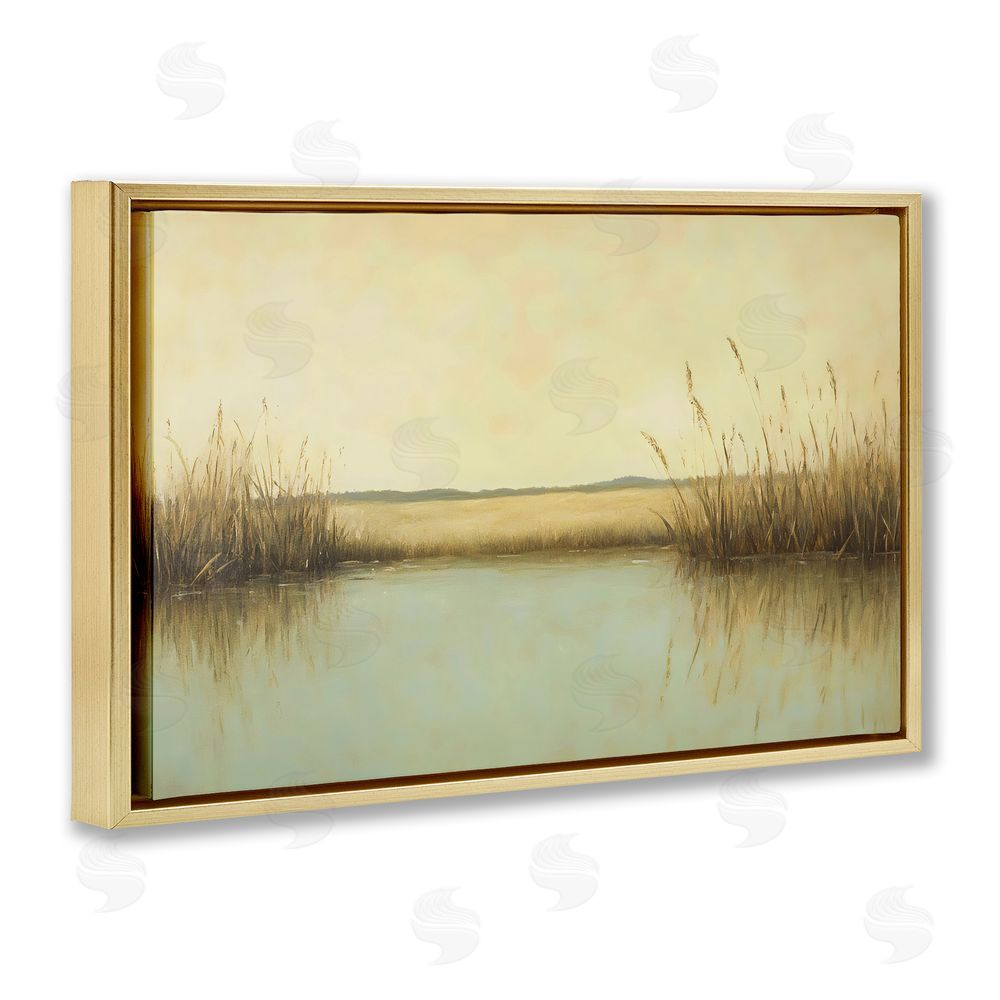 Franklyn Gregory Reeds Along The River Gold Floating Frame Canvas Wall Art Print