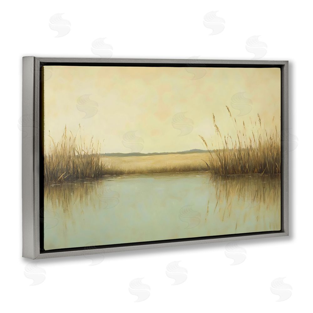 Franklyn Gregory Reeds Along The River Gray Floating Frame Canvas Wall Art Print