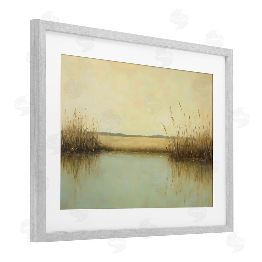 Franklyn Gregory Reeds Along The River Gray Framed Print Under Glass with White Mat Wall Art