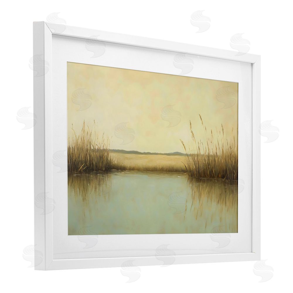 Franklyn Gregory Reeds Along The River White Framed Print Under Glass with Mat Wall Art