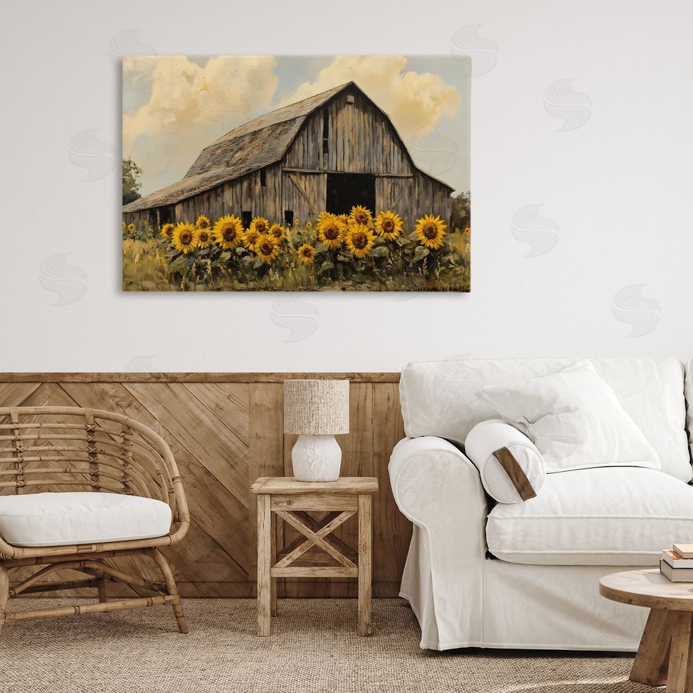 Franklyn Gregory Barn In Sunflower Field Canvas Art on Wall