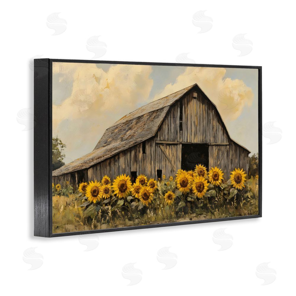 Franklyn Gregory Barn In Sunflower Field Black Framed Giclee Wall Art Print