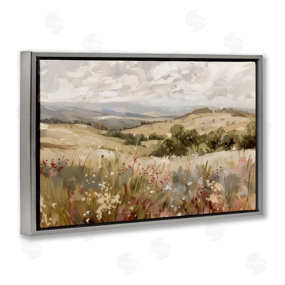 Creative Studio Golden Hour Hill Landscape Gray Floating Frame Canvas Wall Art Print