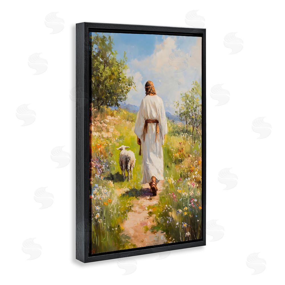 LSR Design Studio Jesus Leaving the Sheep Black Floating Frame Canvas Wall Art Print