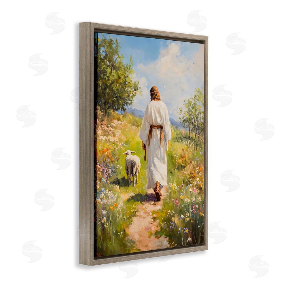 LSR Design Studio Jesus Leaving the Sheep Brown Floating Frame Canvas Wall Art Print