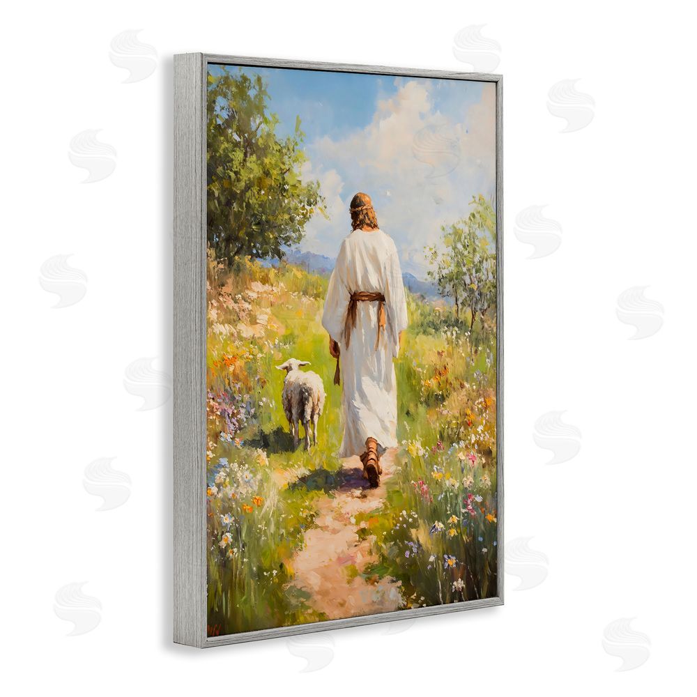 LSR Design Studio Jesus Leaving the Sheep Gray Framed Giclee Wall Art Print