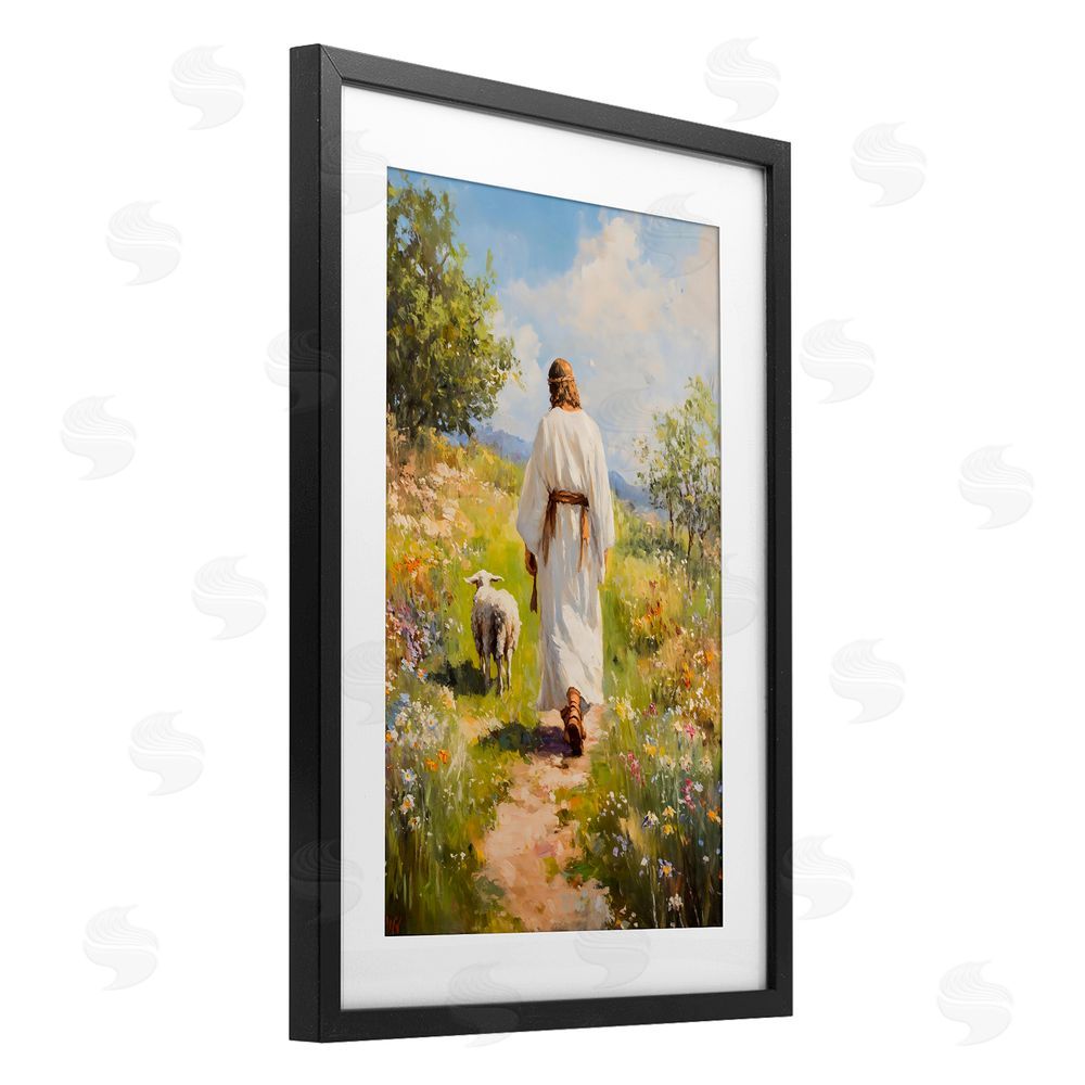 LSR Design Studio Jesus Leaving the Sheep Black Framed Print Under Glass with White Mat Wall Art
