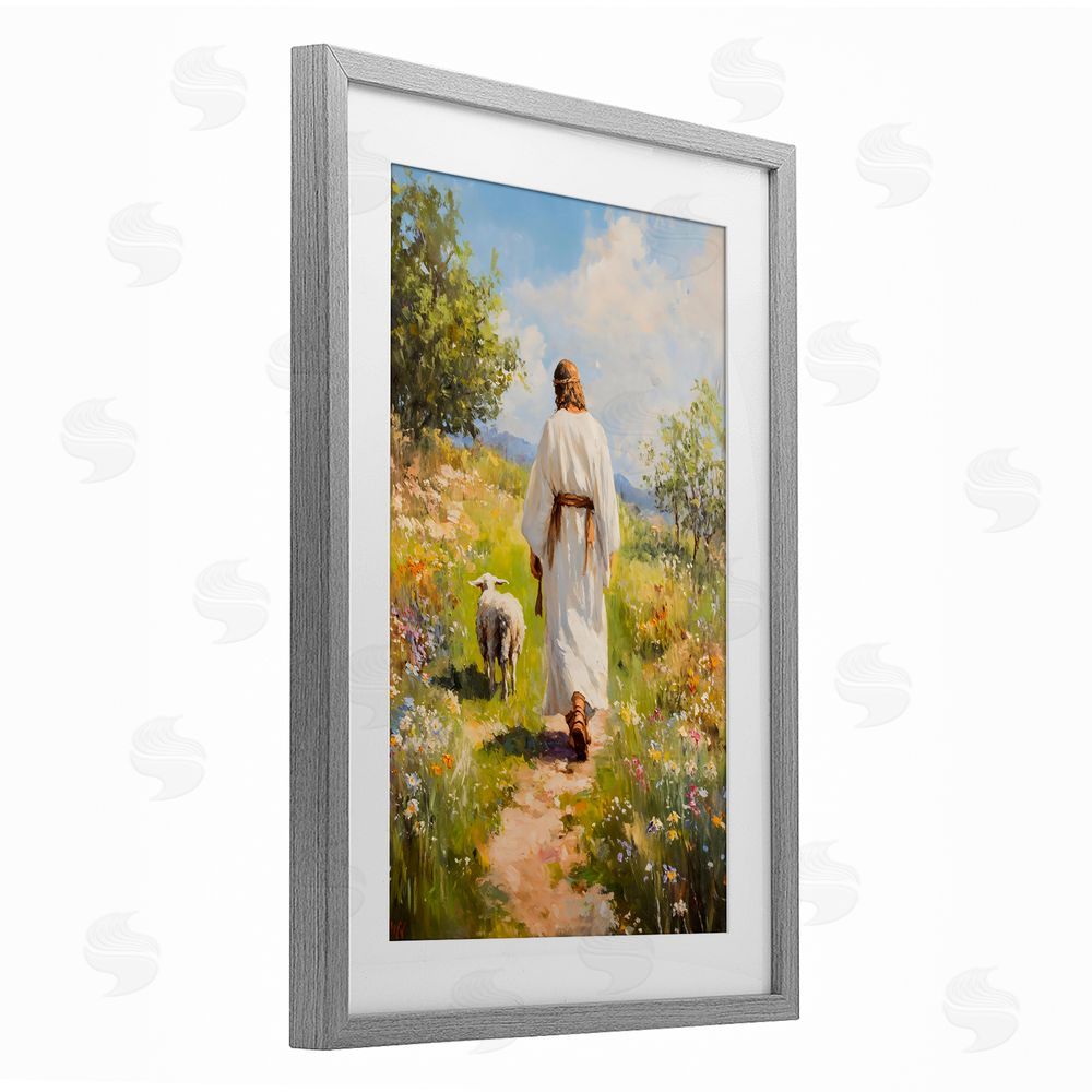 LSR Design Studio Jesus Leaving the Sheep Gray Framed Print Under Glass with White Mat Wall Art