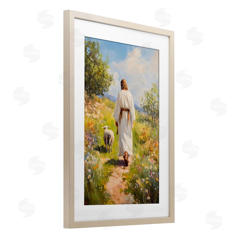 LSR Design Studio Jesus Leaving the Sheep Birch Framed Print Under Glass with White Mat Wall Art