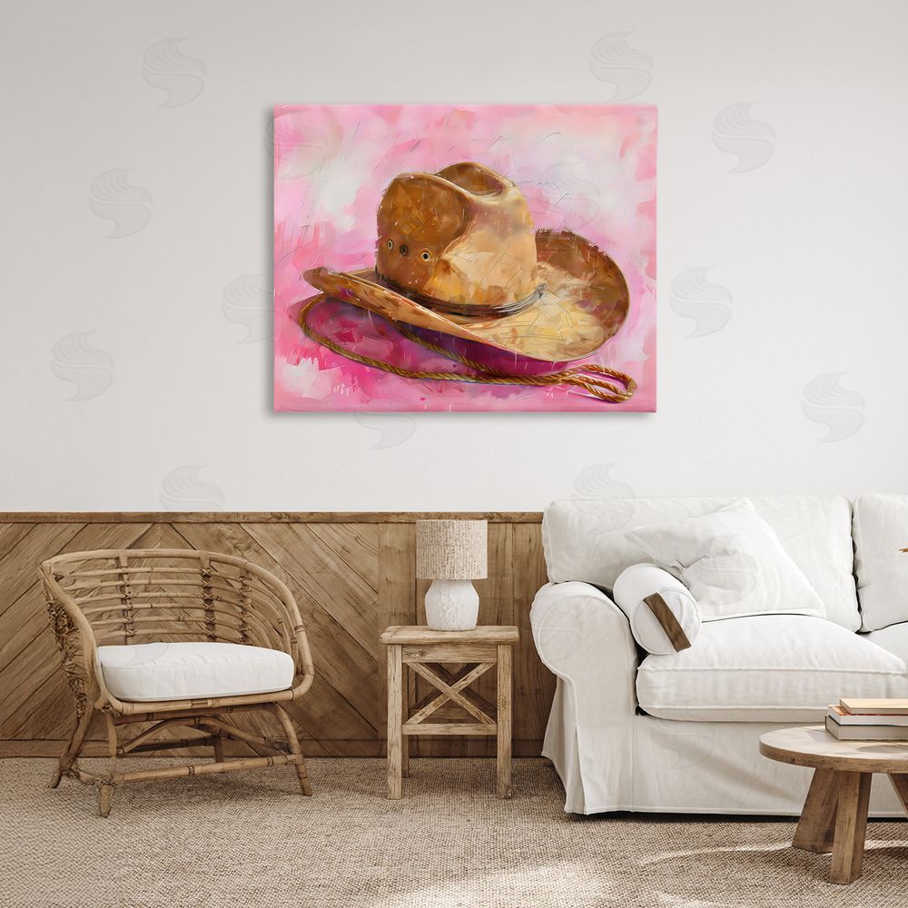LSR Design Studio Cowgirl Hat over Pink Canvas Art on Wall
