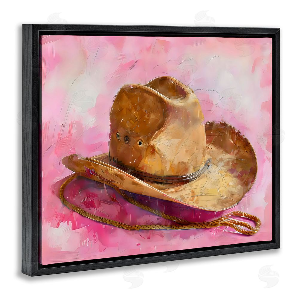 LSR Design Studio Cowgirl Hat over Pink Black Floating Frame Canvas Wall Art Print