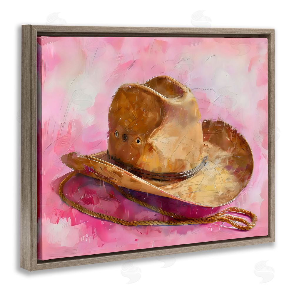 LSR Design Studio Cowgirl Hat over Pink Brown Floating Frame Canvas Wall Art Print