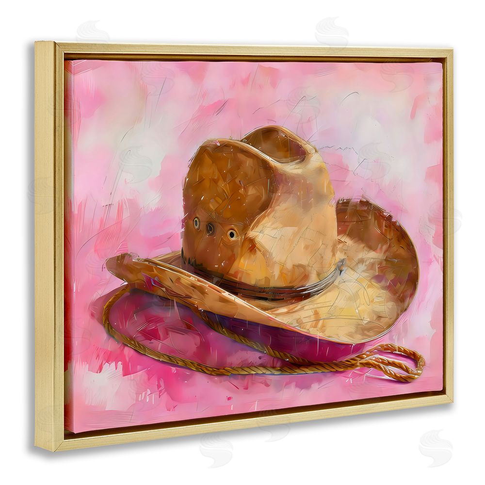 LSR Design Studio Cowgirl Hat over Pink Gold Floating Frame Canvas Wall Art Print