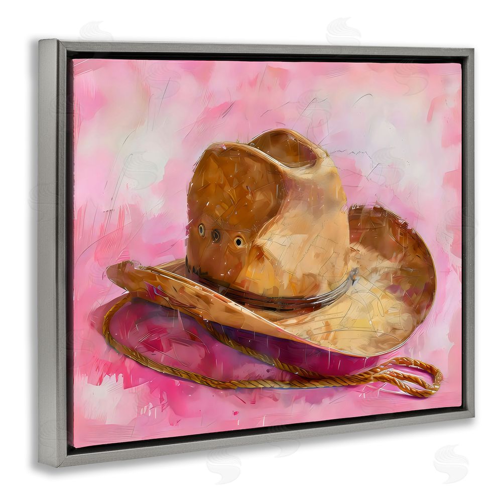 LSR Design Studio Cowgirl Hat over Pink Gray Floating Frame Canvas Wall Art Print