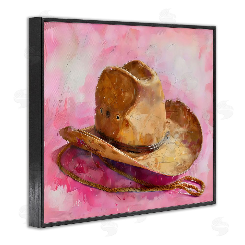 LSR Design Studio Cowgirl Hat over Pink Black Framed Giclee Wall Art Print