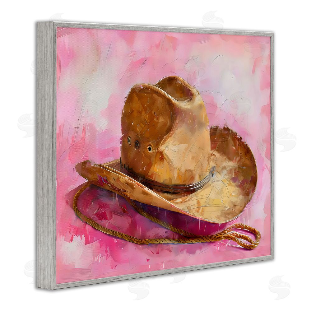 LSR Design Studio Cowgirl Hat over Pink Gray Framed Giclee Wall Art Print