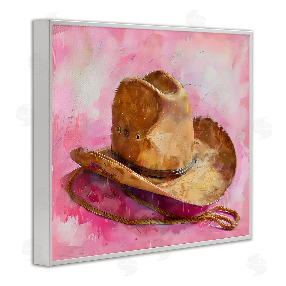 LSR Design Studio Cowgirl Hat over Pink White Framed Giclee Wall Art Print