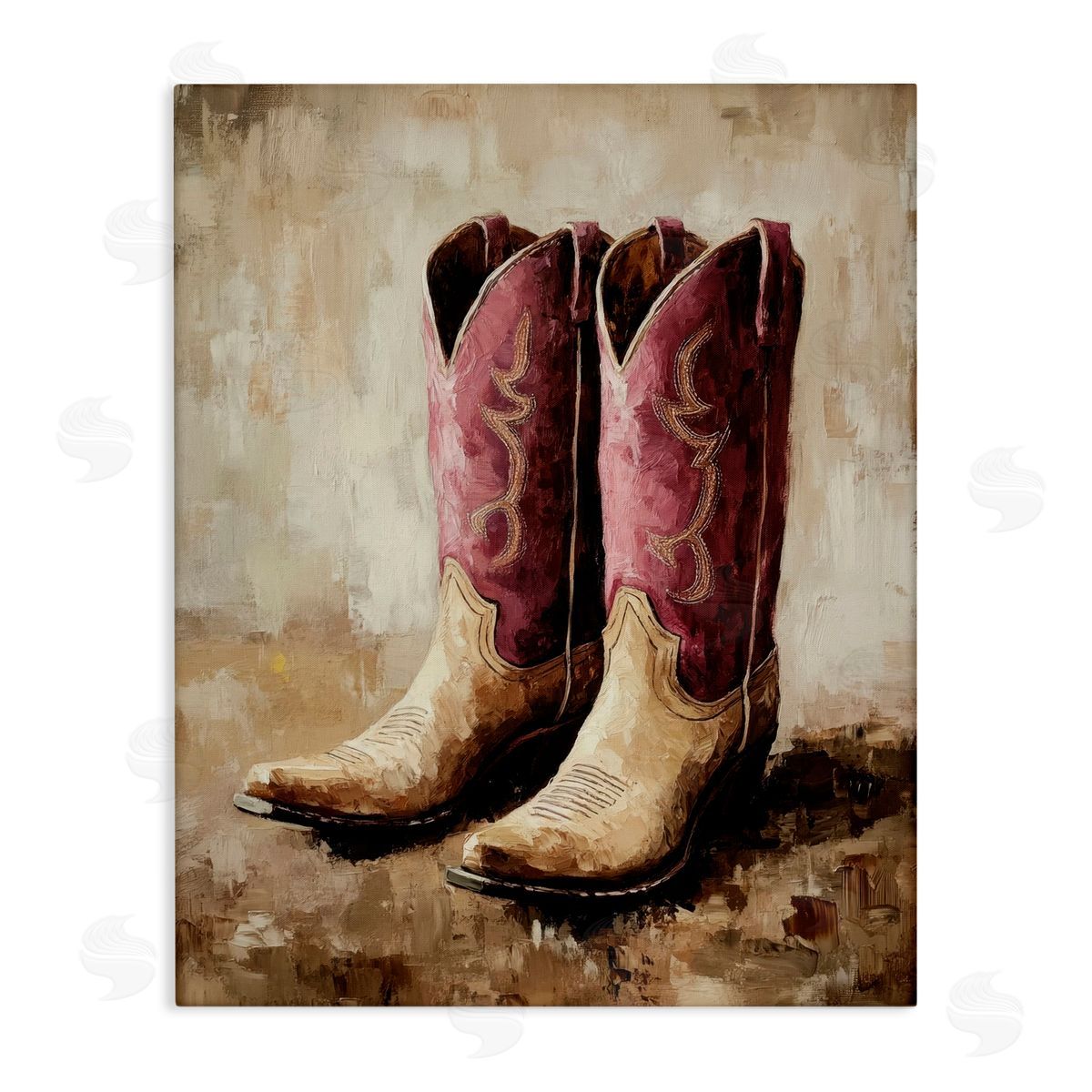 Petal Prints Design Distressed Purple Cowgirl Boots Canvas Wall Art Print
