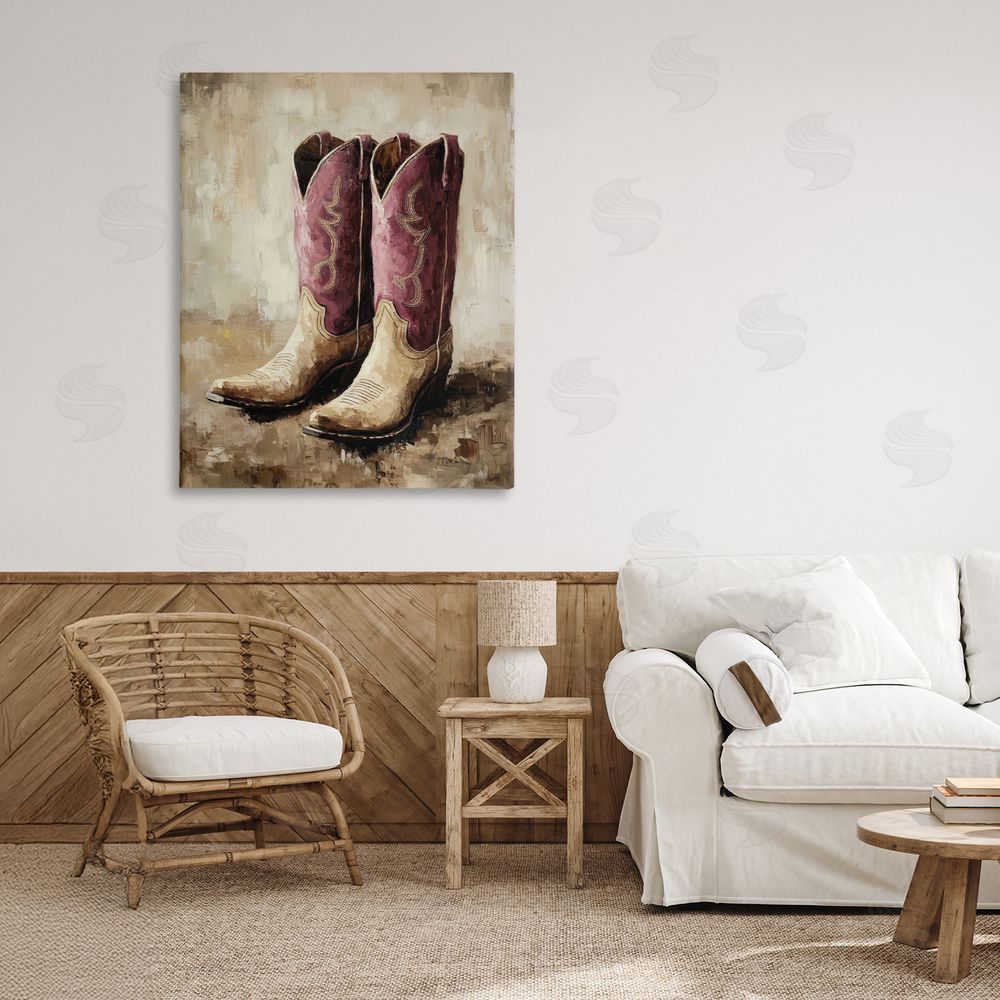 Petal Prints Design Distressed Purple Cowgirl Boots Canvas Art on Wall