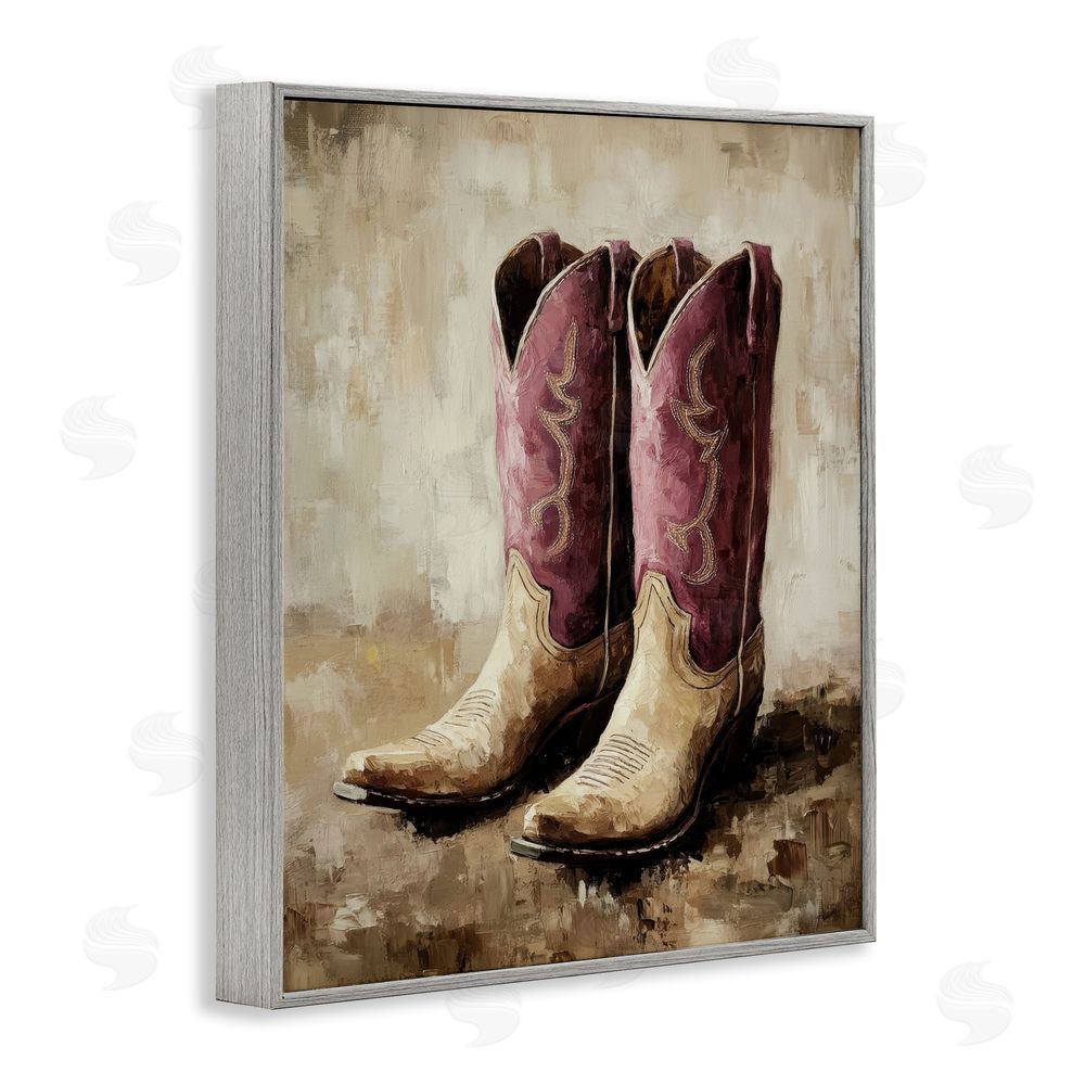 Petal Prints Design Distressed Purple Cowgirl Boots Gray Framed Giclee Wall Art Print