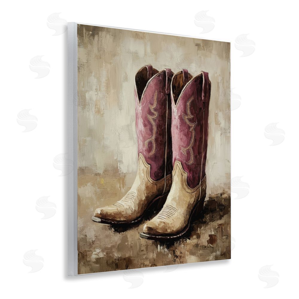 Petal Prints Design Distressed Purple Cowgirl Boots Wall Plaque Art Print