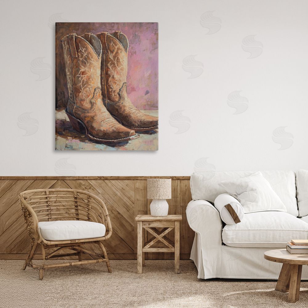 Petal Prints Design Distressed Brown Cowboy Boots Canvas Art on Wall