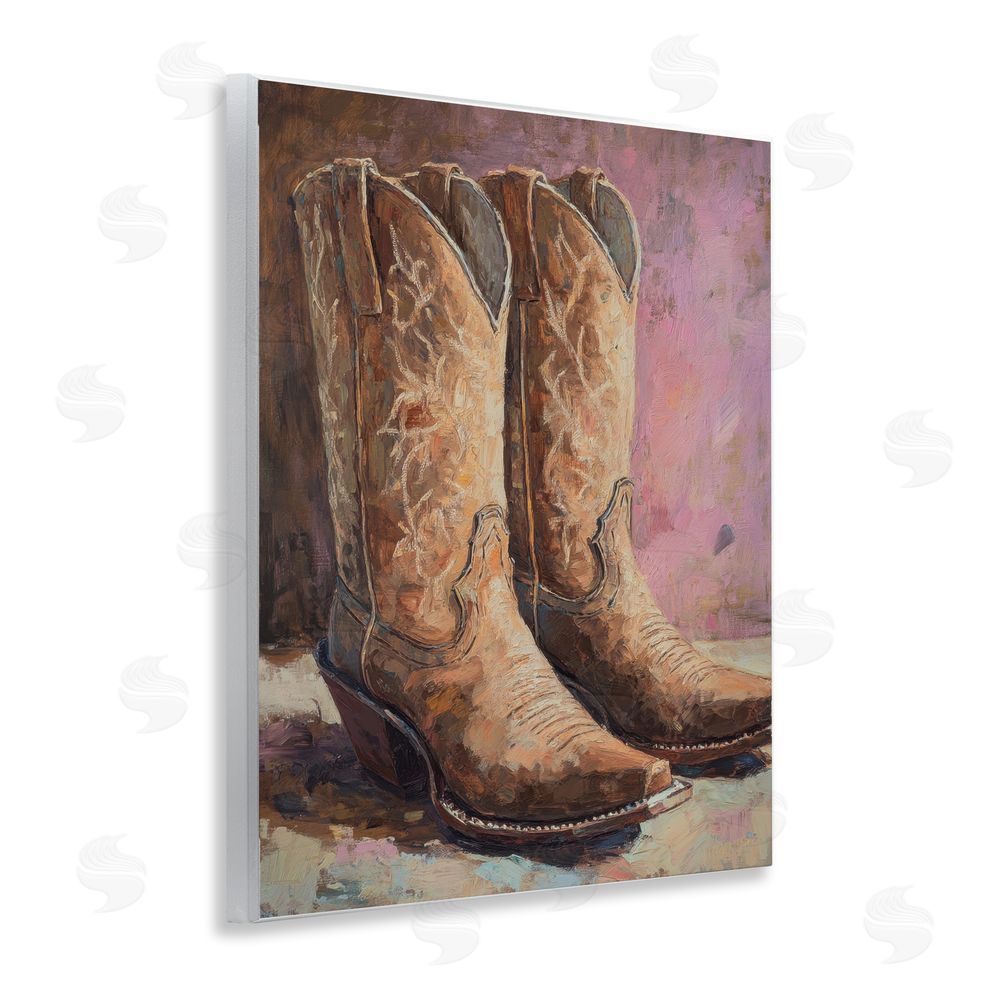 Petal Prints Design Distressed Brown Cowboy Boots Wall Plaque Art Print