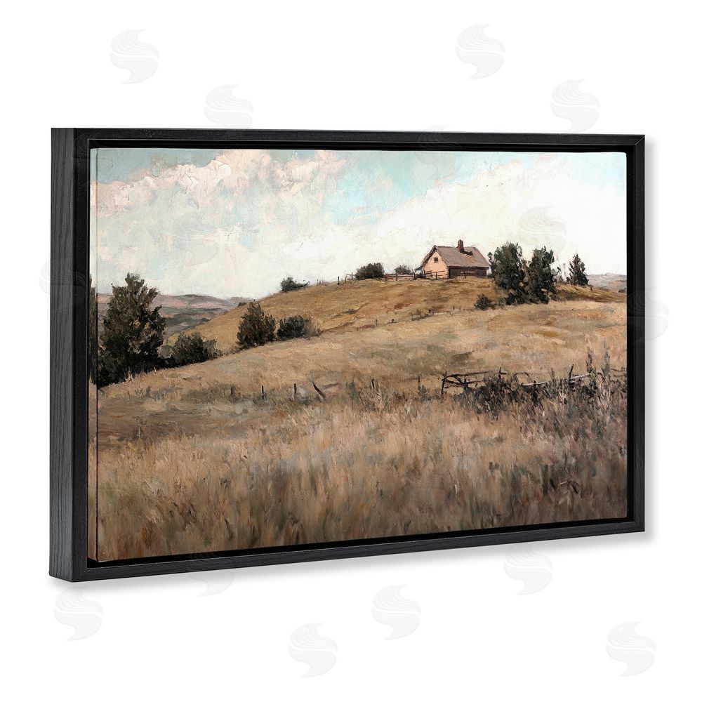 Petal Prints Design Western Landscape Rolling Hill Black Floating Frame Canvas Wall Art Print