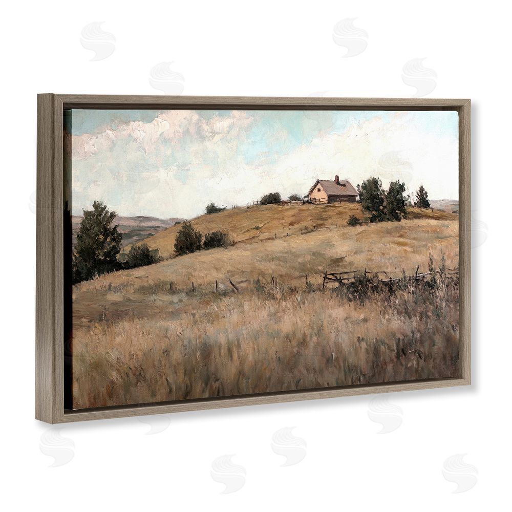 Petal Prints Design Western Landscape Rolling Hill Brown Floating Frame Canvas Wall Art Print