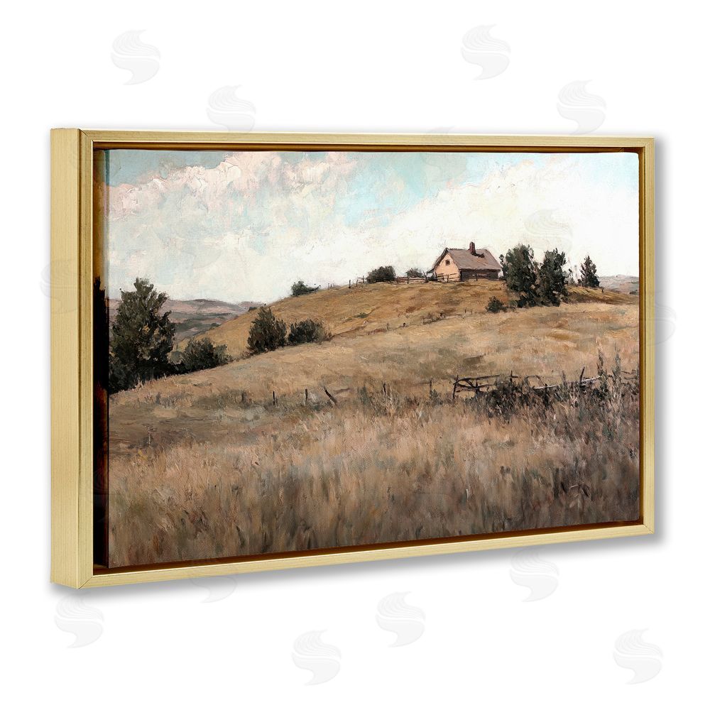 Petal Prints Design Western Landscape Rolling Hill Gold Floating Frame Canvas Wall Art Print