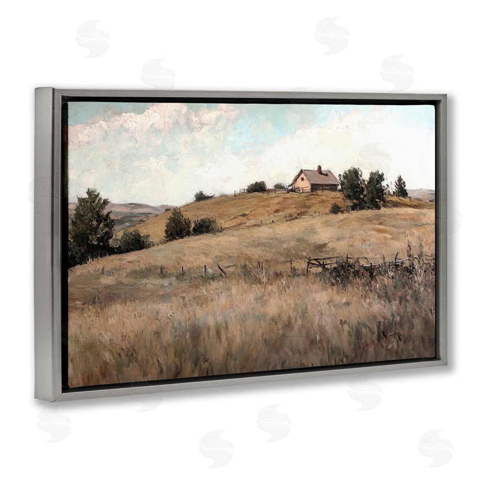 Petal Prints Design Western Landscape Rolling Hill Gray Floating Frame Canvas Wall Art Print