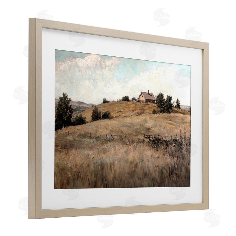 Petal Prints Design Western Landscape Rolling Hill Birch Framed Print Under Glass with White Mat Wall Art