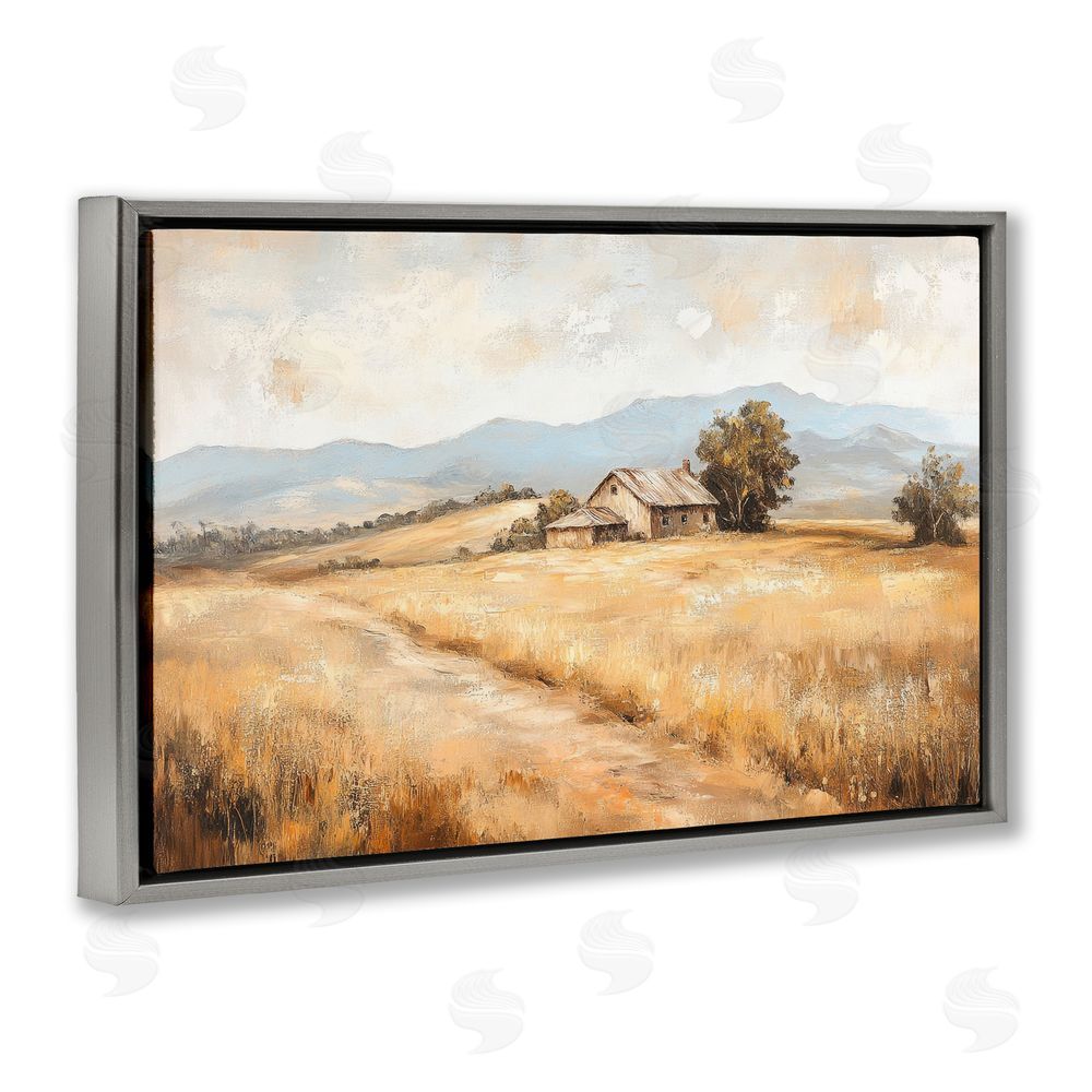 Petal Prints Design Western Landscape Open Field Gray Floating Frame Canvas Wall Art Print